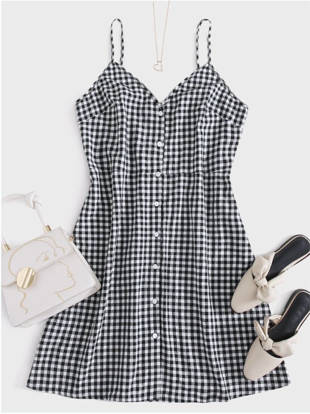 SHEIN 2X Gingham Mini Dress Button-up Front Adjustable Straps